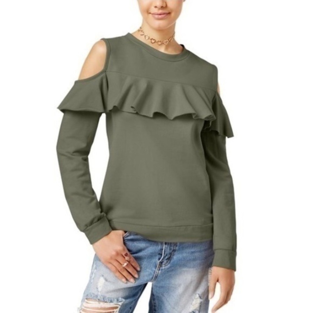 Polly & Esther Cold Shoulder Ruffled Sweatshirt